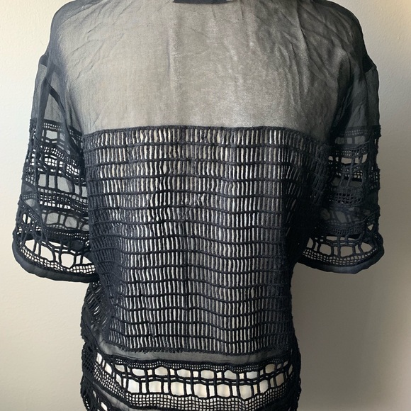IRO Emmie BLACK lacework open sheer silk top 36 - Picture 3 of 8